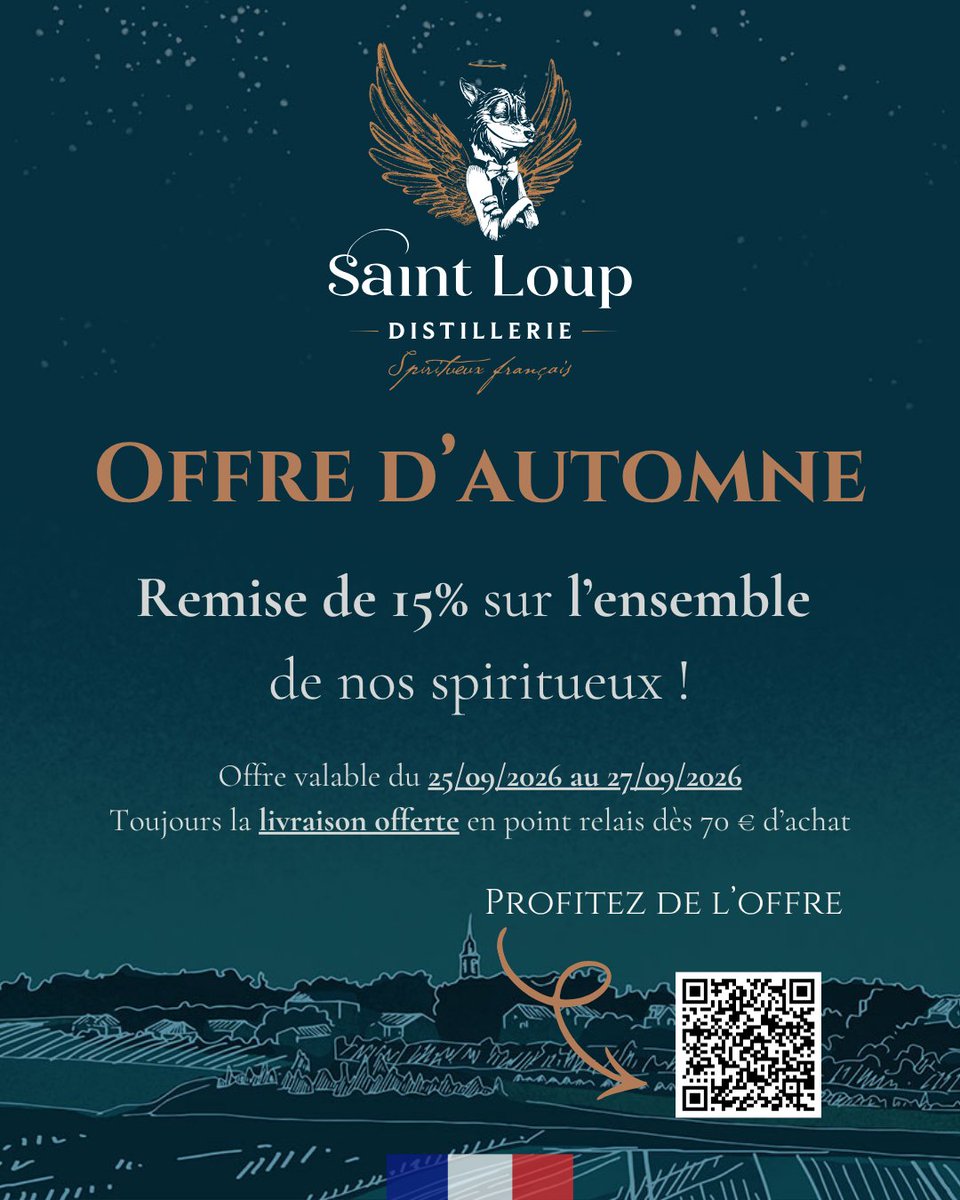 DistillerieLoup's tweet photo. PROMO D’AUTOMNE

Du 25 au 27 septembre, profitez de -15 % sur nos spiritueux disponibles : Gin, Pastis, Amer, Rhum blanc et Rhum vanillé.

Le Rhum ambré revient courant octobre !

https://t.co/pQbdeffswi

#DistillerieSaintLoup #Spiritueux https://t.co/UuzSwkd72c