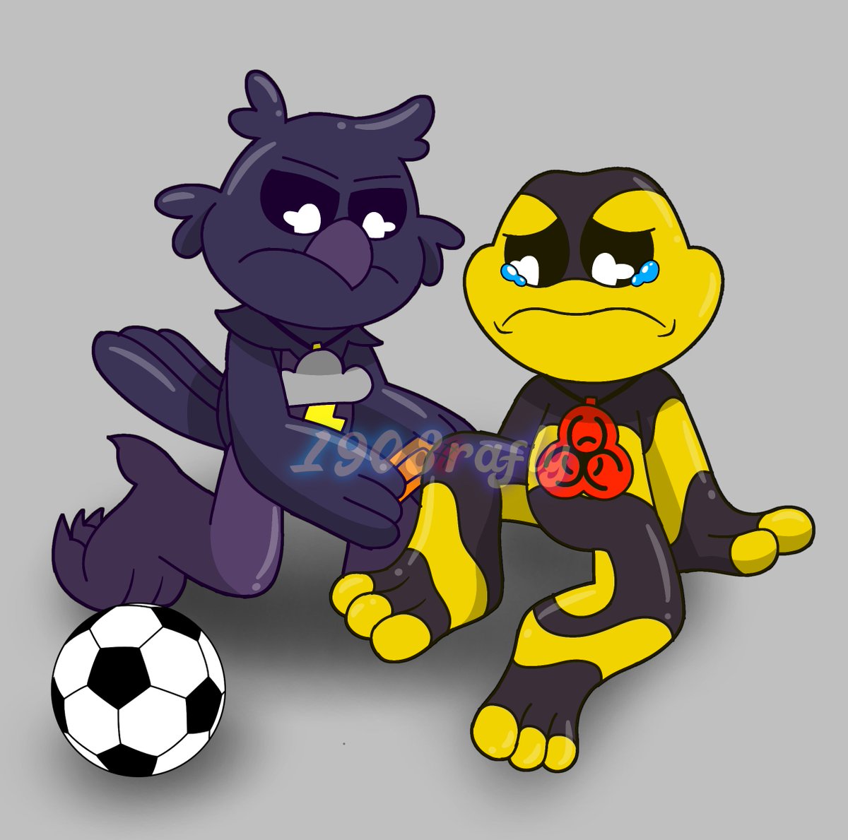 1908Rafly's tweet photo. Icky x Poe 💜💛
Despite Poe dislike him (in my headcanon), they still care about him when he's in bad situation!

Also, this is my first art EVER to be drawn on my new phone!
#SmilingCritters #NightmareCritters #ToxicStorm https://t.co/ZeMzkxqTqF