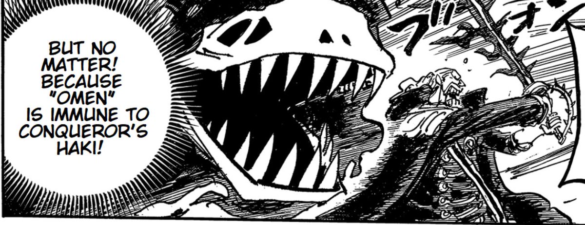WorstGenHQ's tweet photo. #ONEPIECE1194 
That’s really interesting, is Sommers saying that his Omen can counter Zoro’s CoC? 
That makes the "Maki vs. Haki(CoC)" debate even more likely. 

What Imu uses, or the "Haki" the Gorosei used in Egghead, is probably Maki... https://t.co/dnEmG30e9G