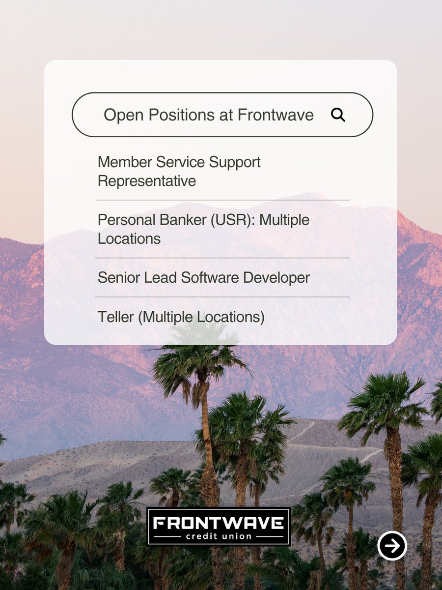 FrontwaveCU's tweet photo. At Frontwave, we’re building more than a work place. Ready to #JoinOurCrew?

Bring your ideas. Bring your ambition. Bring your best. We’ll bring the opportunities, support, and room to grow.

Your next chapter starts here. 🤝
https://t.co/j53PCHqqh7 https://t.co/2iJTdNFfBR