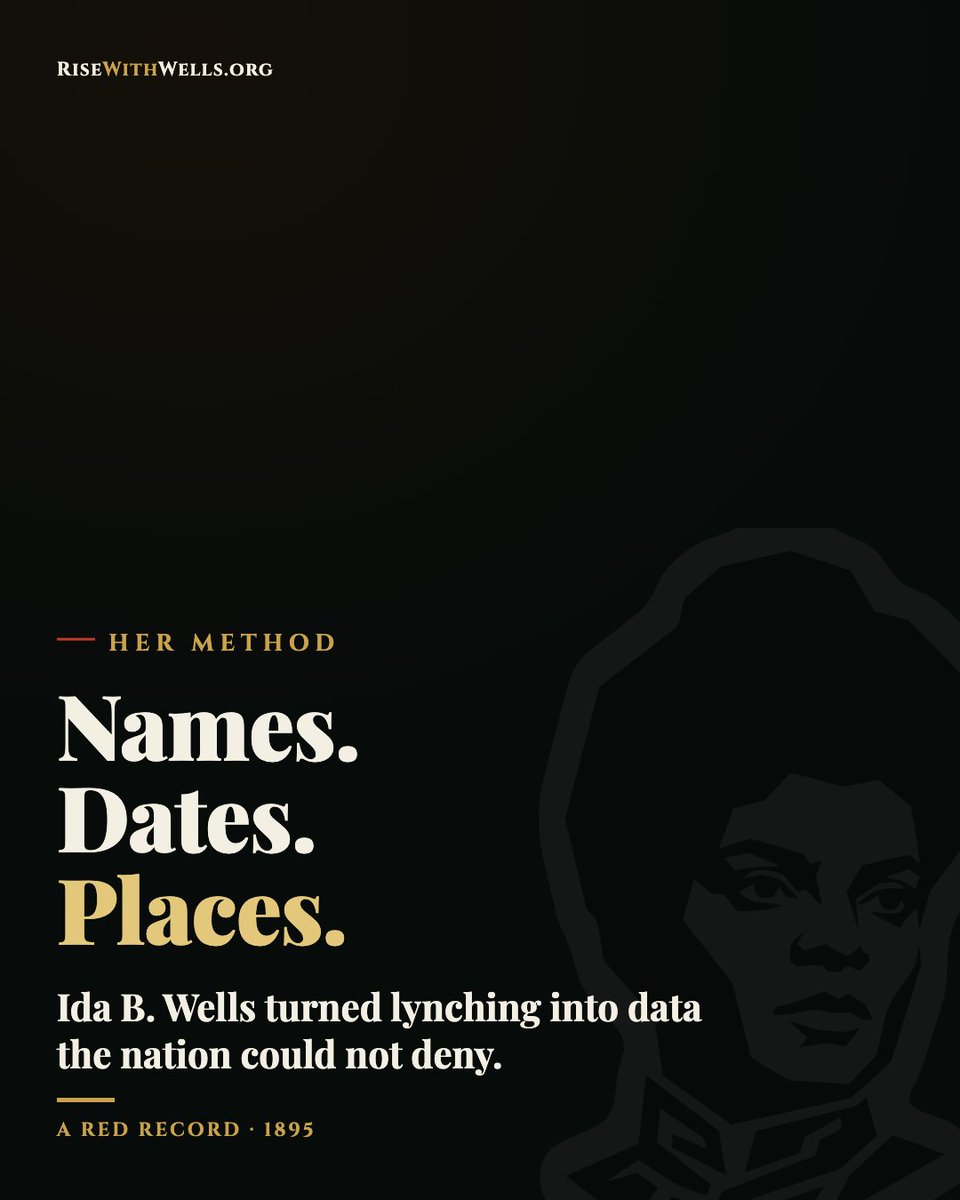 RiseWithWells's tweet photo. Her method was simple and radical: document everything. Names, dates, places. Ida B. Wells built the case with facts, so no one could call it rumor.

#IdaBWells #RiseWithWells https://t.co/PGsLYUAoSx