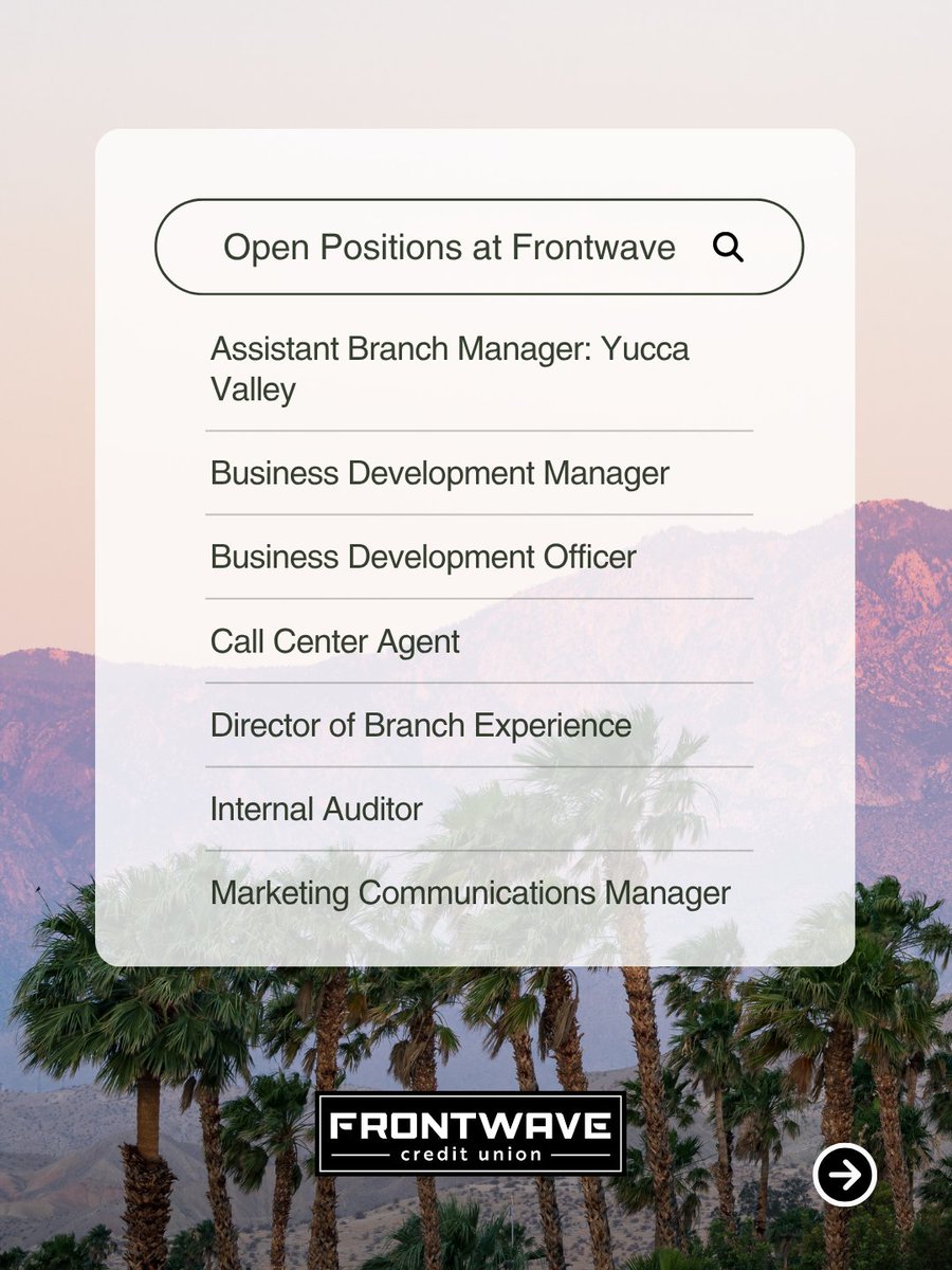 FrontwaveCU's tweet photo. At Frontwave, we’re building more than a work place. Ready to #JoinOurCrew?

Bring your ideas. Bring your ambition. Bring your best. We’ll bring the opportunities, support, and room to grow.

Your next chapter starts here. 🤝
https://t.co/j53PCHqqh7 https://t.co/2iJTdNFfBR