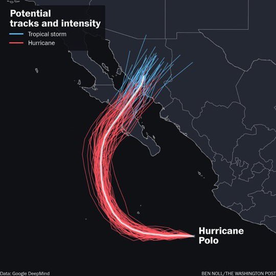 BreakingXAlerts's tweet photo. NOW | Category 5 Hurricane Polo is forecast to turn north and make landfall in Baja California as a early next week before crossing into mainland Mexico.
#Polo #Hurricane #Mexico #Baja #California https://t.co/6uNQpUVjMR