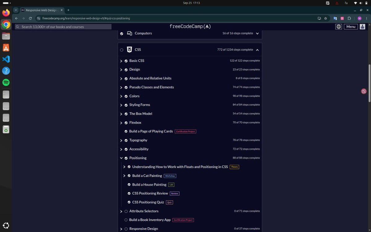 niazi_sareban's tweet photo. Another CSS milestone ✅
Finished CSS Positioning on freeCodeCamp — including a workshop and a lab.
Learning how positioning actually works made CSS feel a lot less mysterious.
On to the next one. 🚀
#CSS #WebDev #freecodecamp #position https://t.co/rurA7criqJ
