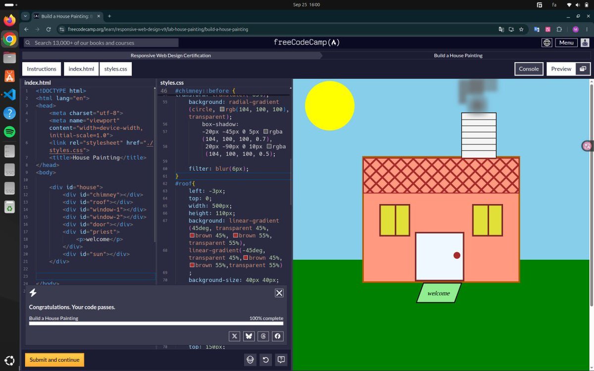 niazi_sareban's tweet photo. Another CSS milestone ✅
Finished CSS Positioning on freeCodeCamp — including a workshop and a lab.
Learning how positioning actually works made CSS feel a lot less mysterious.
On to the next one. 🚀
#CSS #WebDev #freecodecamp #position https://t.co/rurA7criqJ