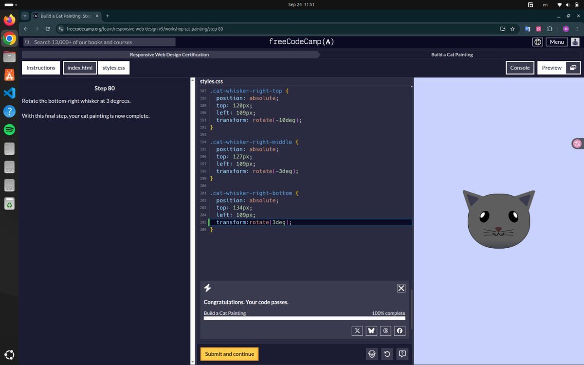 niazi_sareban's tweet photo. Another CSS milestone ✅
Finished CSS Positioning on freeCodeCamp — including a workshop and a lab.
Learning how positioning actually works made CSS feel a lot less mysterious.
On to the next one. 🚀
#CSS #WebDev #freecodecamp #position https://t.co/rurA7criqJ