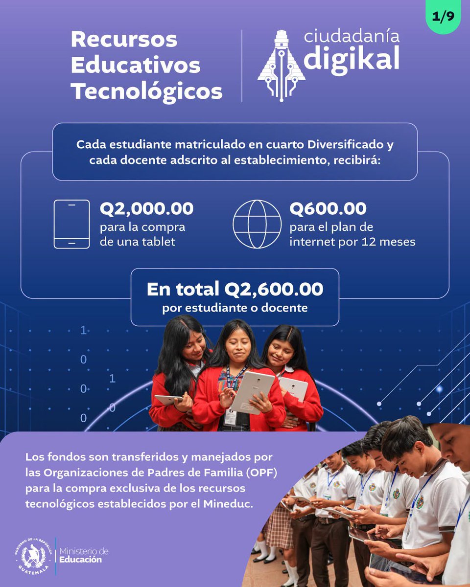 DideduChiqui's tweet photo. 🛜 Ciudadanía Digikal ya está transformando las oportunidades de aprendizaje.
Llegará a 1,182 centros educativos de Diversificado y beneficiará a más de 62 mil personas (estudiantes y docentes) en todo el país.
#Mineduc
#MineducGt
#CiudadaníaDigikal https://t.co/Zf100tNQIu