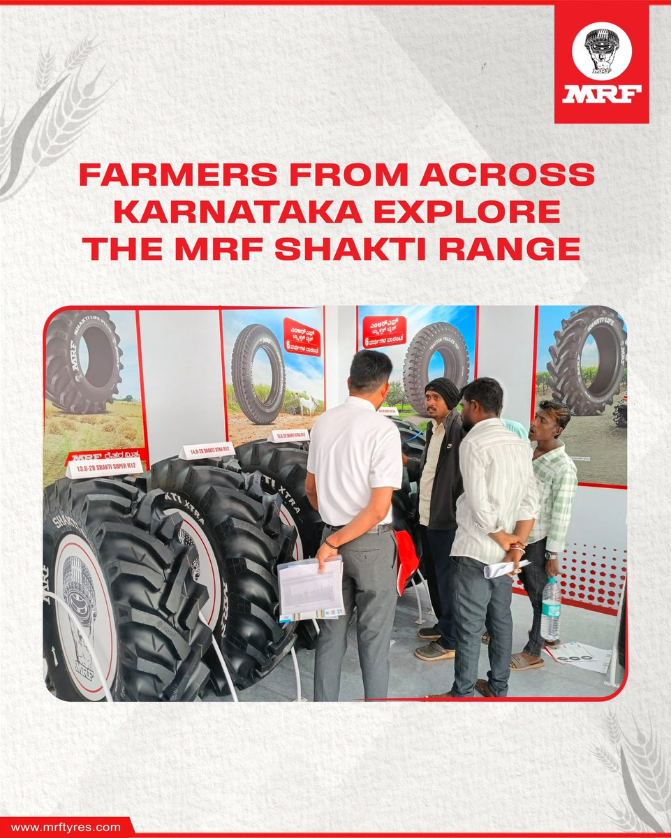 MRFWorldwide's tweet photo. Built for Indian soil, MRF Farm Tyres is at Krishi Mela 2026, UAS Dharwad, from 25th–28th September. Our complete tractor tyre range meets Karnataka’s farmer community, engineered to grip tough soil and power through every farming season.
#MRF #MRFFarmTyres #KrishiMela2026 https://t.co/QQPDo1QUmw