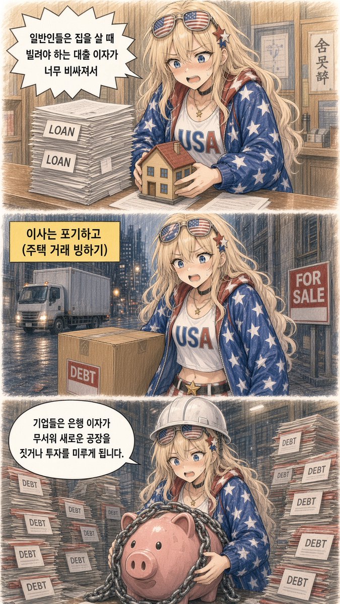 KoreawantFree's tweet photo. "국채 금리 역대급 상승!"

돈을 빌릴 때 "예전보다 이자를 훨씬 더 많이 쳐주겠답니다!"

​🇺🇸 미국: "경제가 너무 좋아서 탈인 1등 국가"

​🇰🇷 대한민국: "미국 눈치 보느라 덩달아 이자 올린 빚 많은 가구"

ℹ️ 위 이미지는 AI(Grok, ChatGPT, Gemini)로 제작 하였습니다!

#대한민국 #미국 #금리 https://t.co/13TrycoXfW