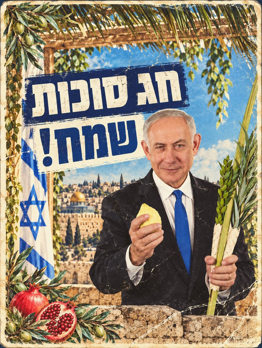 netanyahu's tweet photo. חג סוכות שמח! https://t.co/UlHoX2uYaU