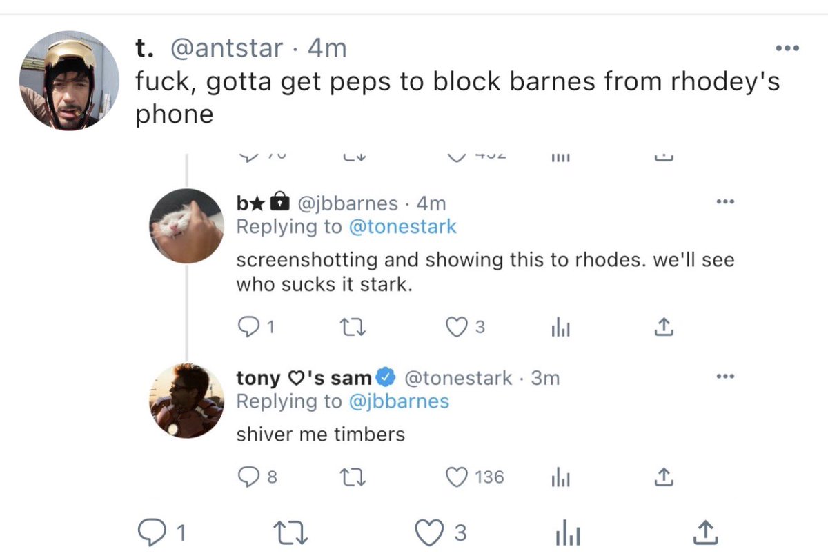 doheerim's tweet photo. bucky's been getting on tony's nerves so he joined the sam yumetwt to piss him off #yumetwt #sambucky #samtony #rhodeytony https://t.co/KsFL6WmY9D