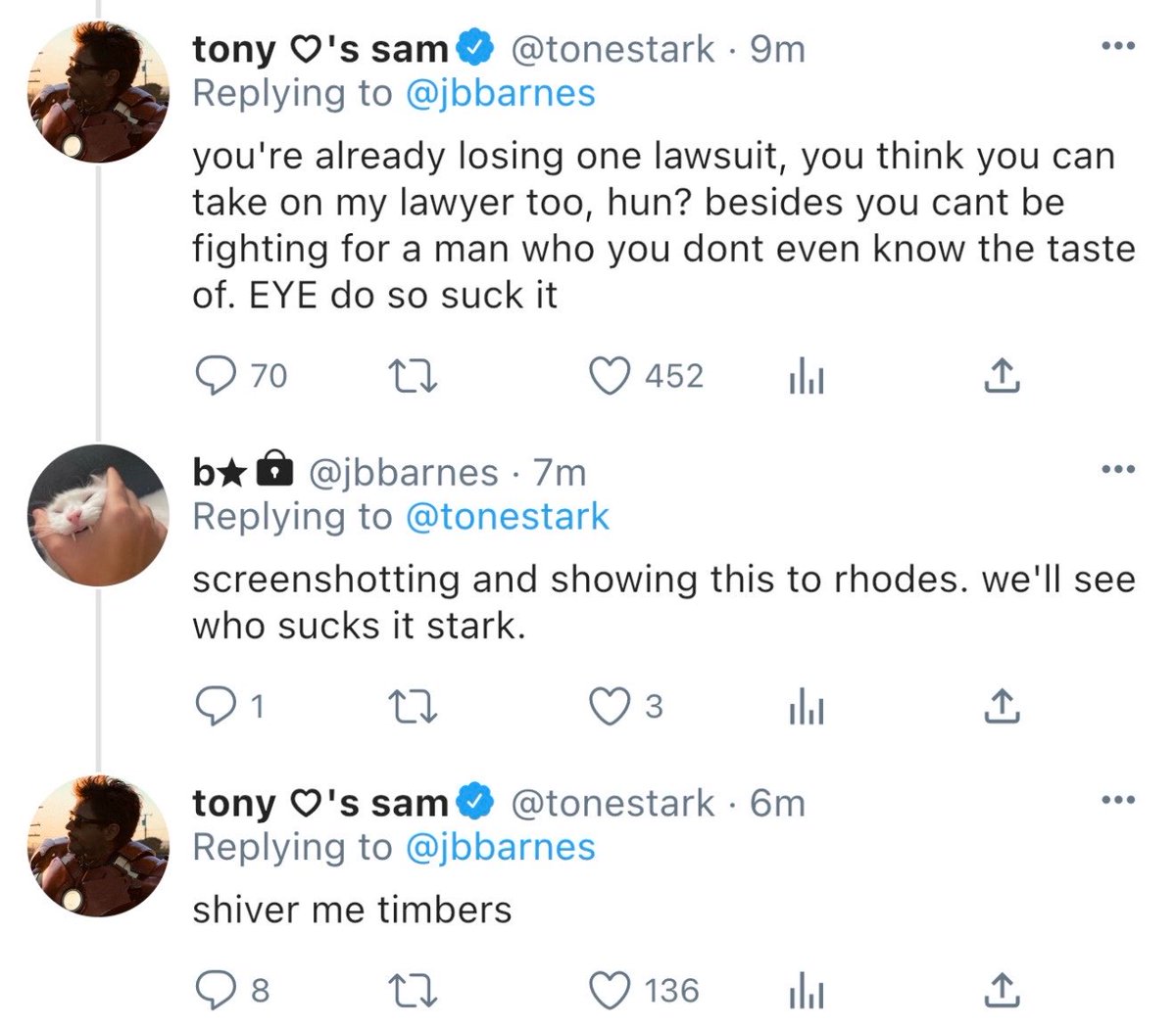 doheerim's tweet photo. bucky's been getting on tony's nerves so he joined the sam yumetwt to piss him off #yumetwt #sambucky #samtony #rhodeytony https://t.co/KsFL6WmY9D