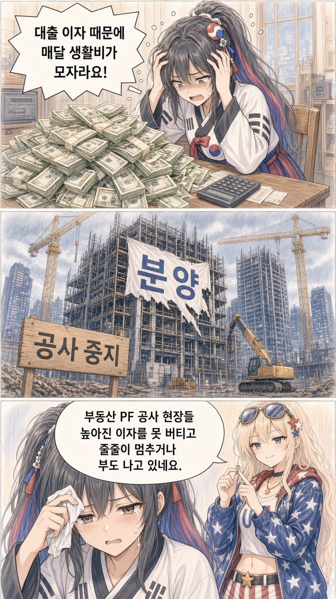 KoreawantFree's tweet photo. "국채 금리 역대급 상승!"

돈을 빌릴 때 "예전보다 이자를 훨씬 더 많이 쳐주겠답니다!"

​🇺🇸 미국: "경제가 너무 좋아서 탈인 1등 국가"

​🇰🇷 대한민국: "미국 눈치 보느라 덩달아 이자 올린 빚 많은 가구"

ℹ️ 위 이미지는 AI(Grok, ChatGPT, Gemini)로 제작 하였습니다!

#대한민국 #미국 #금리 https://t.co/13TrycoXfW