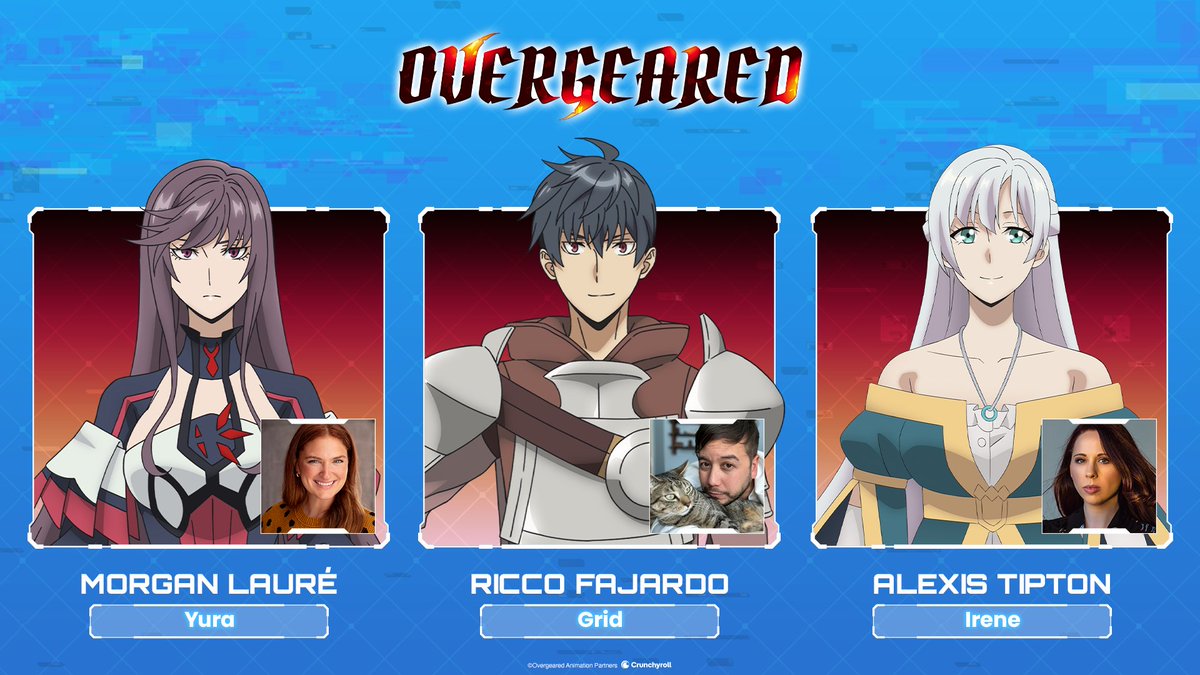 Crunchyroll's tweet photo. The English dub of Overgeared begins this Sunday alongside the sub! 🗡️

Grid - @RiccoFajardo
Yura - @morganlaure
Irene - @AlexisTiptonVA

✨ CAST &amp; CREW: https://t.co/BEBEG9Ugok https://t.co/shSuTlUVPJ