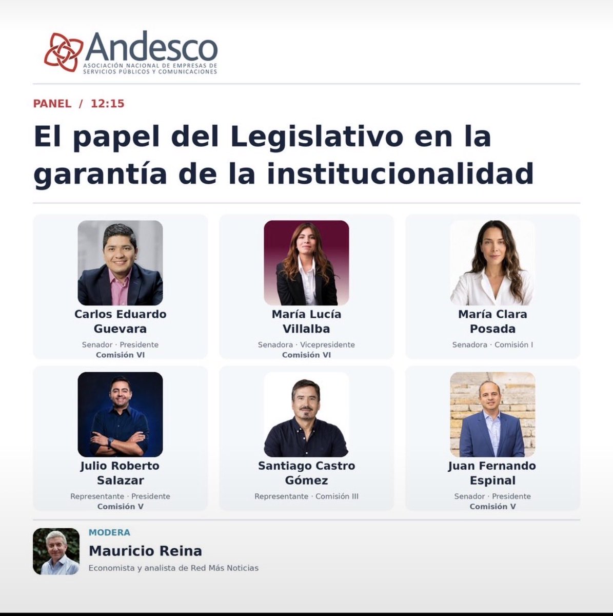 carlos_guevara's tweet photo. Gracias @Andesco1 por la invitación a este panel legislativo, donde manifestaremos la necesidad de una modernización del esquema de prestación de los servicios públicos en el país ya cumple más de 30 años.

Un modelo que permita bajar tarifas, reducir pérdidas y protección los usuario.