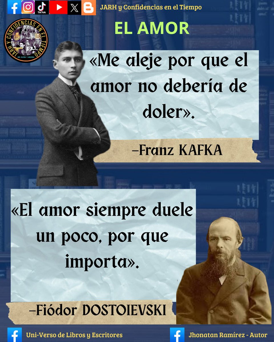 JhonatanJarh's tweet photo. 📌 VIVIR : «Fiódor DOSTOIEVSKI &amp; Franz KAFKA» 

#JARH #UniversoDeLibrosyEscritores #JARHyConfidenciasenelTiempo  #FiodorDostoievski #FranzKafka #ElAmor  #Arte #Cultura  #Escritores  #LiteraturaUniversal 

•Suscribirse al canal de YouTube:"JARH Y CONFIDENCIAS EN EL TIEMPO" https://t.co/fwUM1i89WF