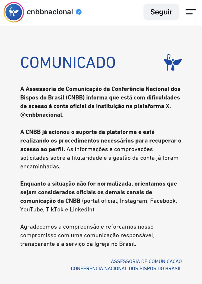 GuilhermeBoulos's tweet photo. GRAVE! Logo após vários bispos se manifestarem em defesa da soberania nacional, a conta da CNBB no X foi restrita sem qualquer justificativa. https://t.co/TZYcaTzUXc