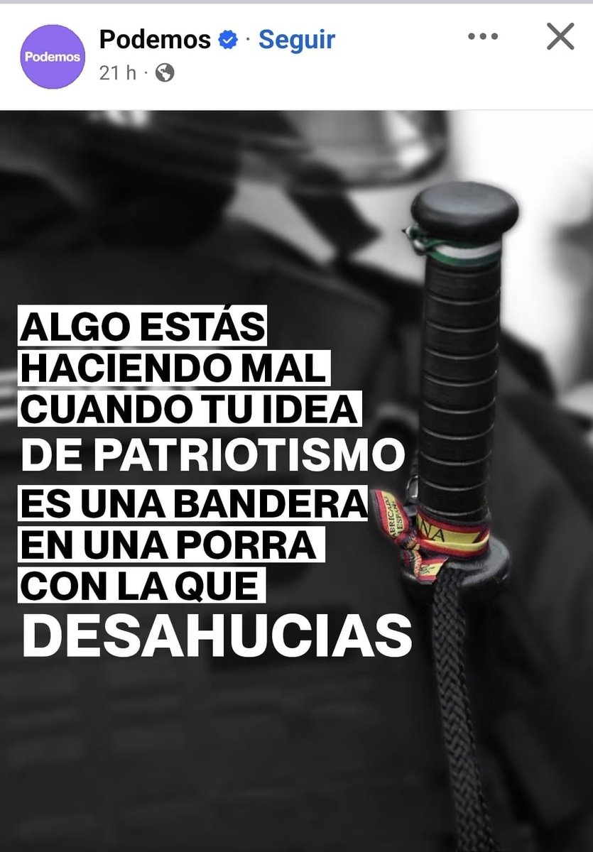 ufpol's tweet photo. Algo estás haciendo mal cuando, después de haber formado parte del Gobierno, tu problema es que un policía lleve la bandera de España en su defensa reglamentaria.

La bandera no desahucia, las leyes que nunca cambiasteis, SÍ. #UFP https://t.co/Te3nyzlRch