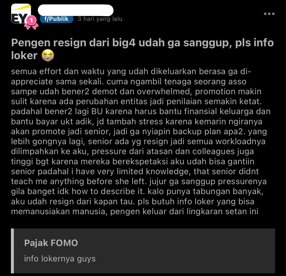 genzcorporation's tweet photo. Sebagai alumni Big4 can relate bgt

terutama buat bagian yg overwhelmed nya, tapiiiii sebanding sama benefit &amp; exposure yg didapet

tiap kerjaan pasti ada plus minusnya, tinggal lu mau pilih yg mana, high pressure high salary atau low pressure low salary https://t.co/ZvuECCfkBD