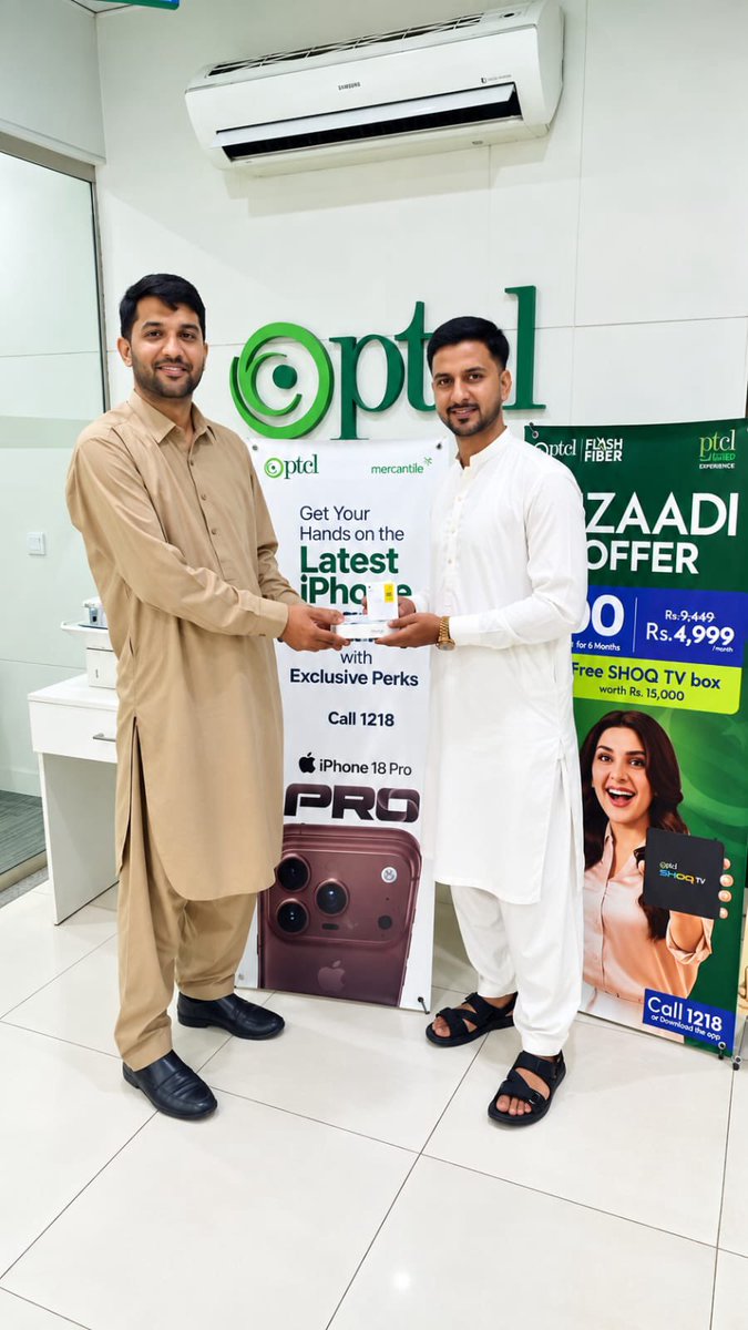 PTCLOfficial's tweet photo. New iPhone 18! New reasons to celebrate!
Customers across Karachi, Lahore and Islamabad are getting their hands on the latest iPhone 18 through PTCL Joint Shops.
Call 1218 or visit our selected Joint Shops now and buy yours. 
#PTCL #Mercantile #iPhone18 https://t.co/DyZmFw2x5i