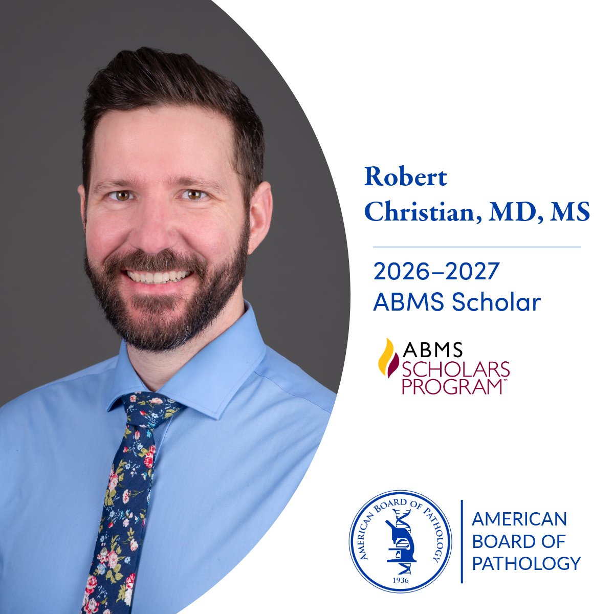 TheABPath's tweet photo. ABPath is pleased to sponsor Robert Christian, MD, MS, of Oregon Health &amp; Science Univ. as a 2026–2027 ABMS Scholar! His research will explore competency-based assessment of pathology residents across the full spectrum of hospital-based autopsy training.🔗 https://t.co/vUl8DDPxd5 https://t.co/fbTS7RQZ6h