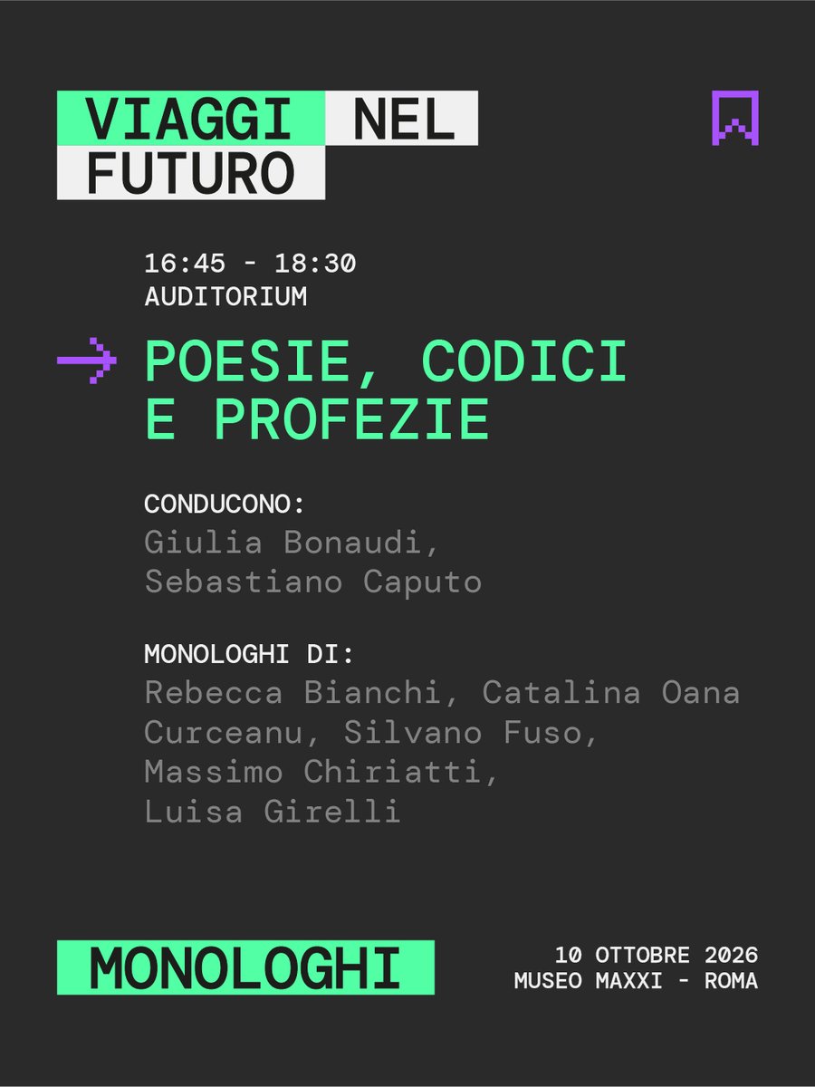 bayramcosmo's tweet photo. 🌌 Programma Auditorium - Viaggi nel futuro | Monologhi

🔬 Poesie, codici e profezie 

 10.10.2026 | MAXXI | Roma  

Registrati per prenotare il tuo posto 👉 https://t.co/X6oZZzp7WR 

#Bayram #Maxxi #quanti #futuro #fisica #quanti https://t.co/SMfwPUGBNa