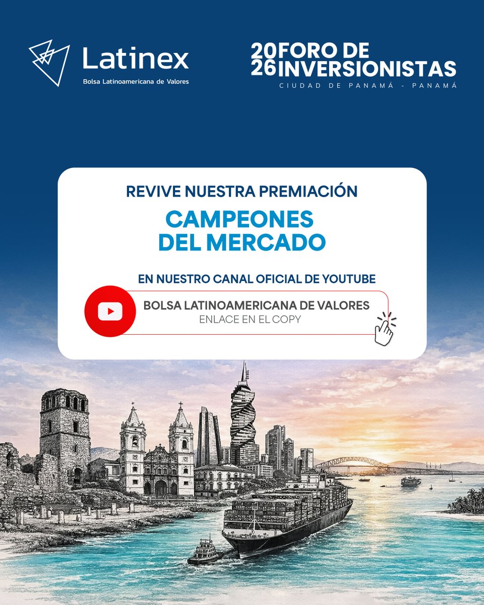 LatinexBolsa's tweet photo. 🎥 Premiación | Foro de Inversionistas 2026

Revive nuestra premiación "Campeones del Mercado", es la premiación por excelencia de #Latinex a los actores del mercado de capitales que destacaron por su desempeño, innovación e impacto durante el año.  

Disfruta la presentación completa en nuestro canal oficial de YouTube. 

▶️ Mírala aquí: https://t.co/T1VB3EgMkg