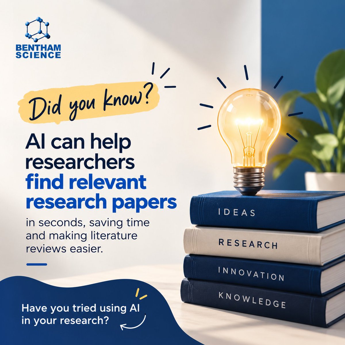 BenthamScienceP's tweet photo. 💡 𝐃𝐢𝐝 𝐘𝐨𝐮 𝐊𝐧𝐨𝐰?
AI is changing the way researchers find and use scientific information.
Share your experience in the comments!
#BenthamScience #Research #AIinResearch #AcademicResearch #LiteratureReview #ResearchTools #Researchers https://t.co/v6s1ZGpuqS