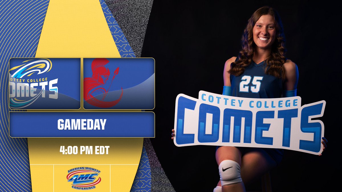 CotteyCollegeVB's tweet photo. We're fired up for today's game against the Hannibal-LaGrange Trojans! Join us at 4:00 PM and cheer on our Comet Volleyball team! #RiseUp

Livestream: https://t.co/LcHN5mDOg0 https://t.co/Yj4d22xsEi