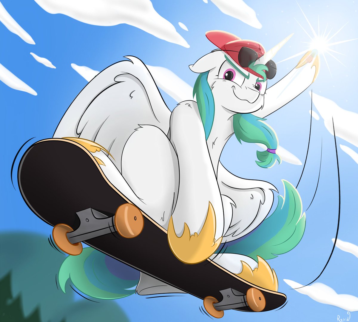 Rapidia1117's tweet photo. Princess Skatelestia just landing :D
#mlp #ponyart #celestia https://t.co/dGucUzxGS9