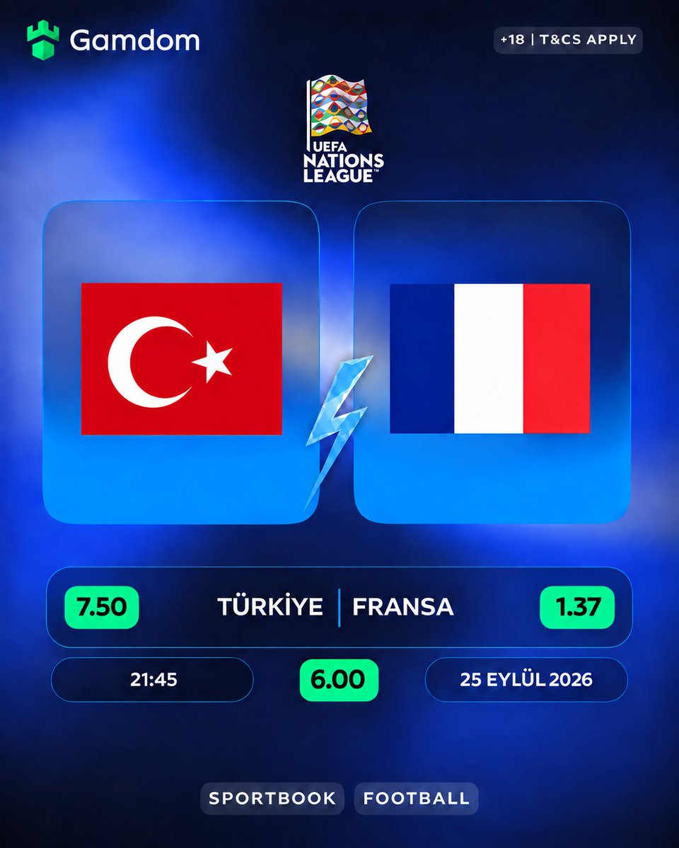 GamdomTopluluk's tweet photo. MİLLİ MAÇ HEYECANI YAKLAŞIYOR!  🔥

🏆 UEFA Uluslar Ligi

🇹🇷TÜRKİYE 🆚 🇫🇷FRANSA

5 şanslı kişiden biri olmak için tahminini 🆔’nle birlikte yorumlara bırak! 💚

🔗https://t.co/e9qKcxBsoA https://t.co/JOS2x8URXO