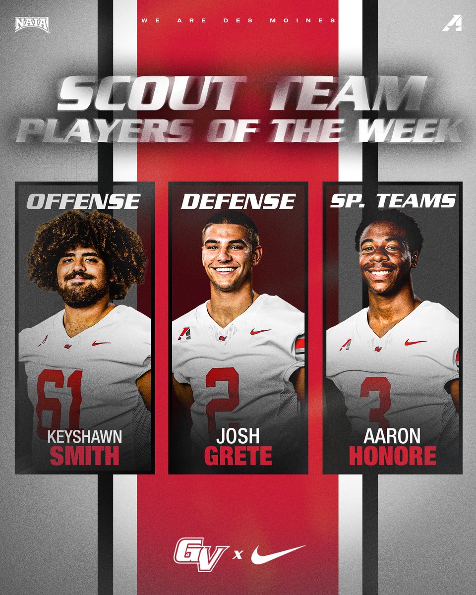 GVVikingFB's tweet photo. Scout Team Players of the Week ‼️

Offense: Keyshawn Smith
Defense: Josh Grete 
Special Teams: Aaron Honore 

#WEAREDSM https://t.co/9UTaM0TFo2