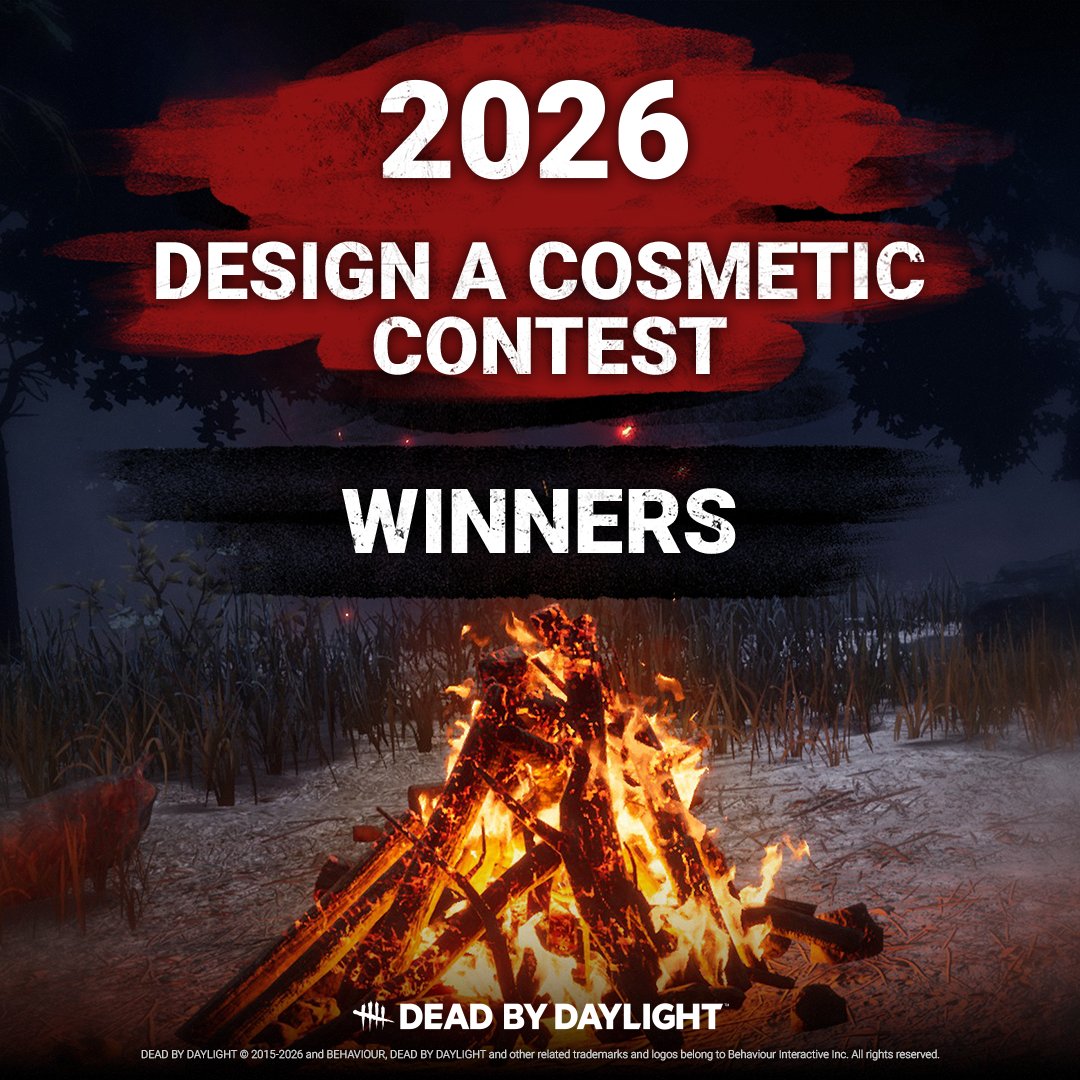 DeadbyDaylight's tweet photo. It’s time to reveal your 2026 Design A Cosmetic Contest Winners! 

Come and see the results below and join us in celebrating our Badge, Banner, Survivor Outfit, and Killer Outfit winners! We're excited to see these entries all come to life within the Fog and we hope you all are, too!

🔗  https://t.co/9r7edY1Wff
