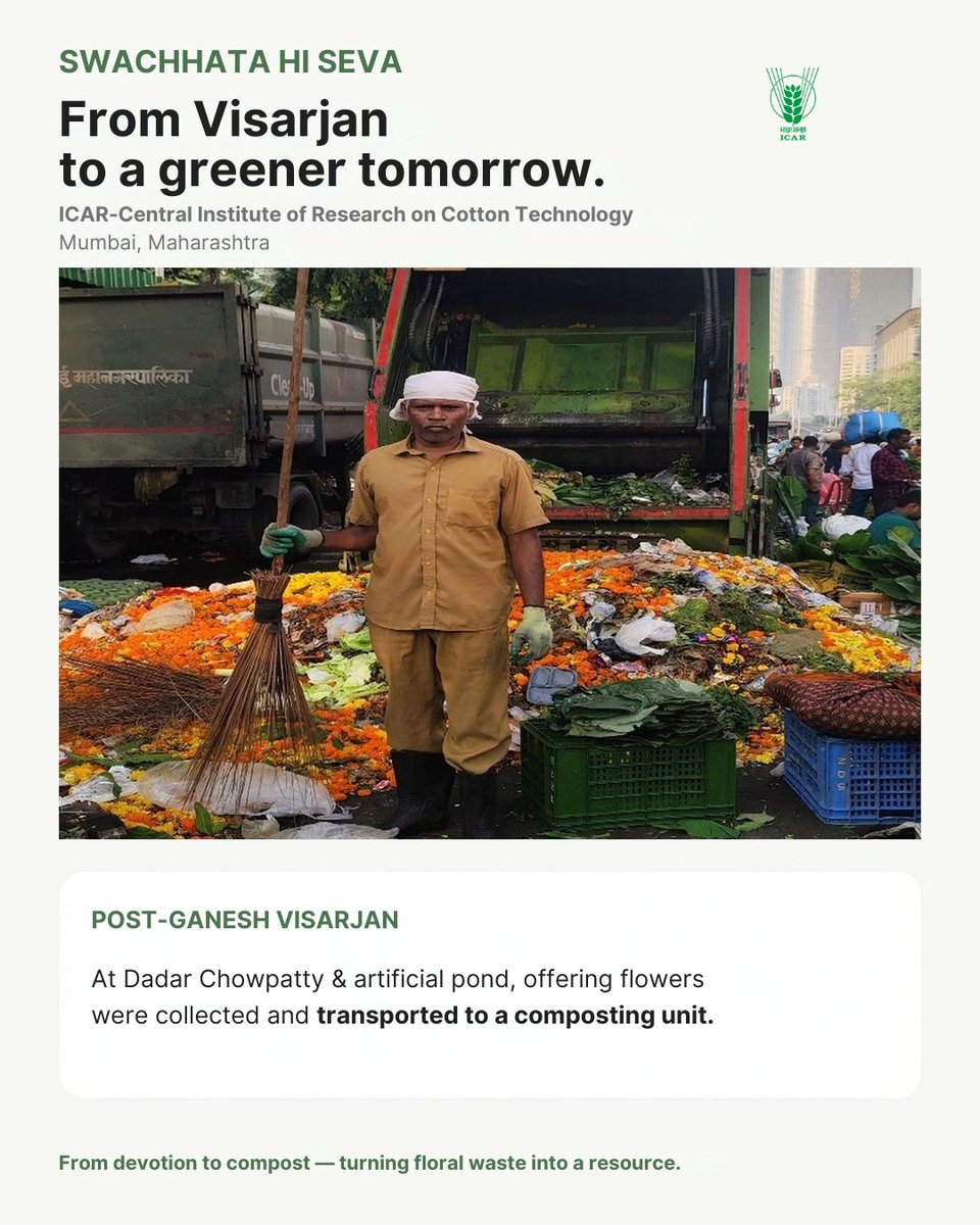 icarindia's tweet photo. As part of #SwachhataHiSeva, #ICAR institutes promoted waste segregation, scientific disposal, flower composting &amp; clean workplaces—turning awareness into action. @ChouhanShivraj @PIB_India https://t.co/0GyA4VhIUx