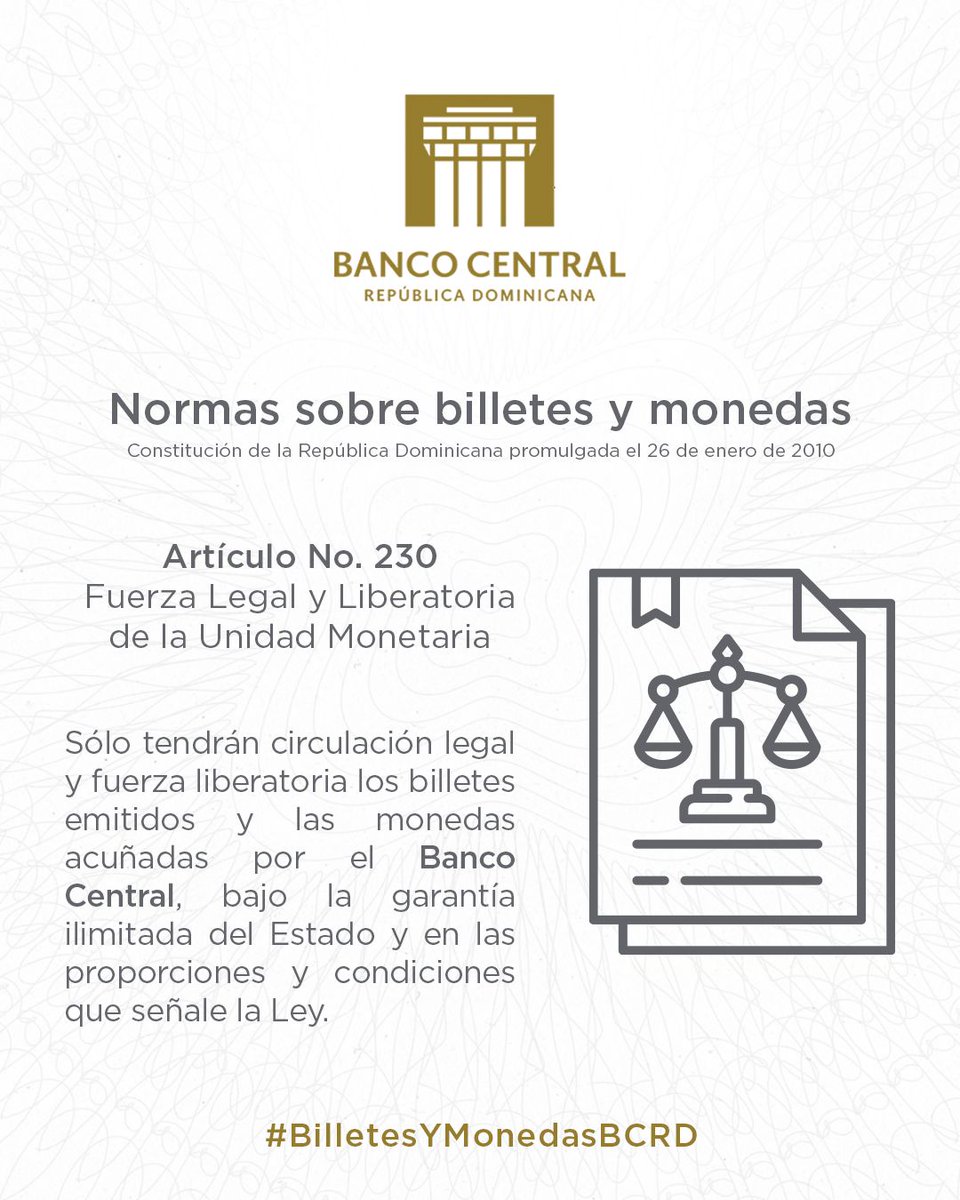 BancoCentralRD's tweet photo. #BilletesYMonedasBCRD
Entérate de las normas sobre billetes y monedas aquí: https://t.co/yzLXGTuW1q https://t.co/rRfByf2uz3