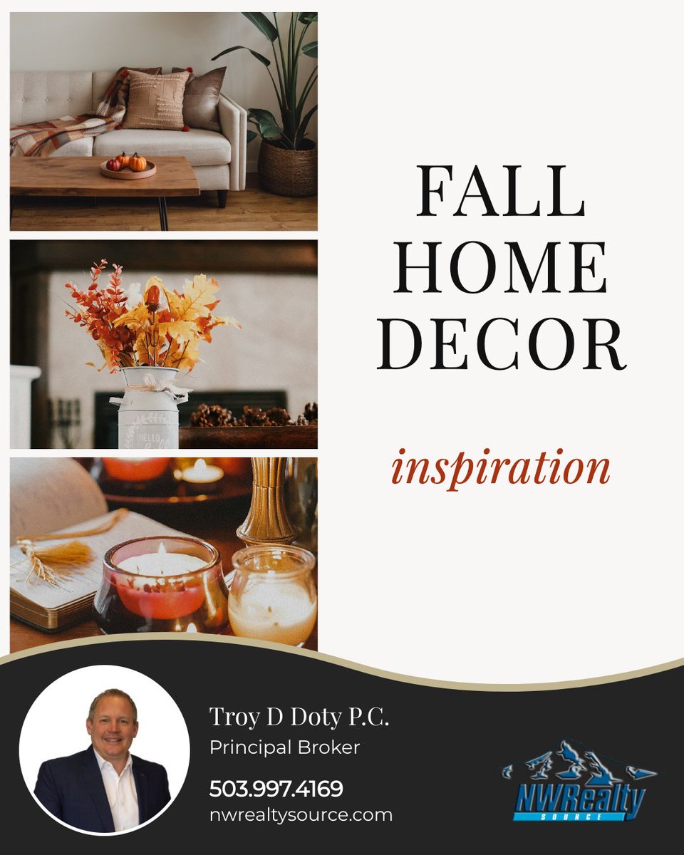TroyDDoty's tweet photo. 🍂 Refresh your home for autumn!

🖼️ Swap bright artwork for warm, earthy tones.
🛋️ Add cosy throws and cushions.
🕯️ Finish with candles, pumpkins, and natural accents.

A few simple updates can make your home feel warm and inviting. 🏡

#troydotyrealtor #portlandrealtor https://t.co/rPg8Hyv5Go