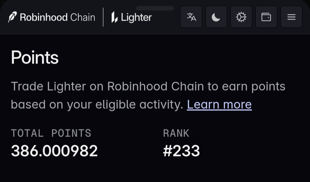 TomCryptoDefi's tweet photo. Lighterhood points update

+44 this week

I'm continuing with the strategy on Lighter x Robinhood. 
This week, I've closed and reopened the positions twice, so I've generated additional volume while keeping the OI.

I'm really happy with the results so far, I think I've found a strategy to farm massive amounts of points on the two best perps to farm right now, while keeping it relatively safe, requiring basically no trading knowledge, and taking almost no time to manage.

Now I really want to see the results on RiseX next Tuesday!

Don't fade Lighter again, the value of the airdrop is 11M of $LIT tokens, so it will be worth!

🔗https://t.co/K9Q5PjTeRF