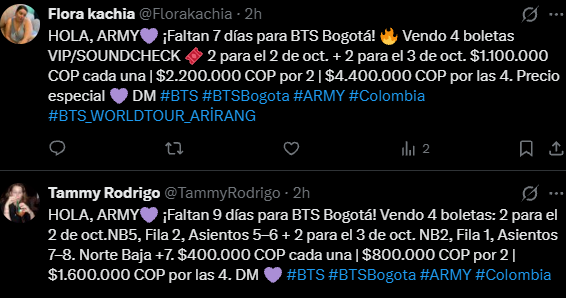 ARMYBogotaCol's tweet photo. ¿Al menos podrian usar un copy distinto? No está de más advertirles que eso es estafa. https://t.co/V1vVlWqs5r