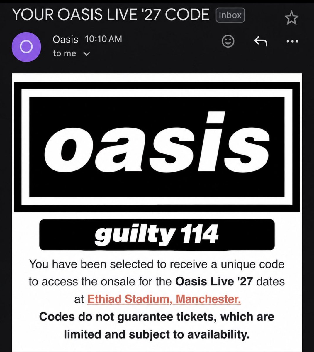 MUFC_redarmy99's tweet photo. Finally got an Oasis code! https://t.co/7BobnOFgrT