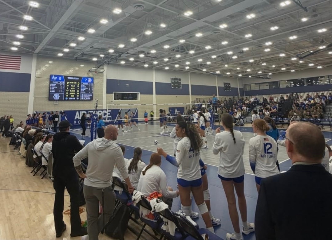 AF_MBB's tweet photo. Air Force VB (@AF_Volleyball) with a big conference W over San Jose St. — Air Force hoops supporting the cause — Fly. Fight. Win. https://t.co/cJVpgtkCTW