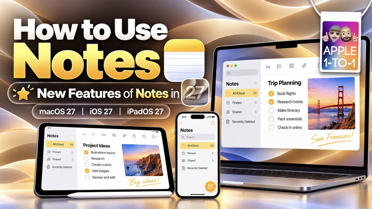 TLDWrestling's tweet photo. How to Use Apple Notes in macOS 27, iOS 27 & iPadOS 27 | New Features & Tips
https://t.co/vY5hlA8DXG
In this Apple 1-to-1 Training tutorial, I’ll show you how to use the Notes app across your Mac, iPhone, and iPad.
#AppleNotes #macOS27 #iOS27 #iPadOS27 #AppleTips https://t.co/lbanEcdjHg