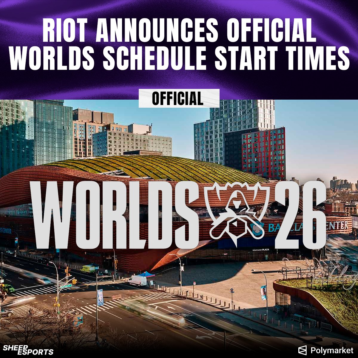Sheep_Esports's tweet photo. [OFFICIAL] Riot Games announces Worlds 2026 schedule 🌎🏆

Play-In - Los Angeles 🇺🇸
📅Oct. 15–18: 11 AM PDT / 8 PM CEST

Swiss Stage - Texas 🇺🇸
📅 Oct. 23–24: 12 PM CDT / 7 PM CEST
📅 Oct. 25–26: 12 PM CDT / 6 PM CET
📅 Oct. 28–30: 3 PM CDT / 9 PM CET
📅 Oct. 31: 12 PM CDT / 6 PM CET

Quarterfinals & Semifinals - Texas 🇺🇸
📅 Nov. 3–8: 4 PM CST / 11 PM CET

Final - New York City 🇺🇸
📅 Nov. 14: 2 PM EST / 8 PM CET