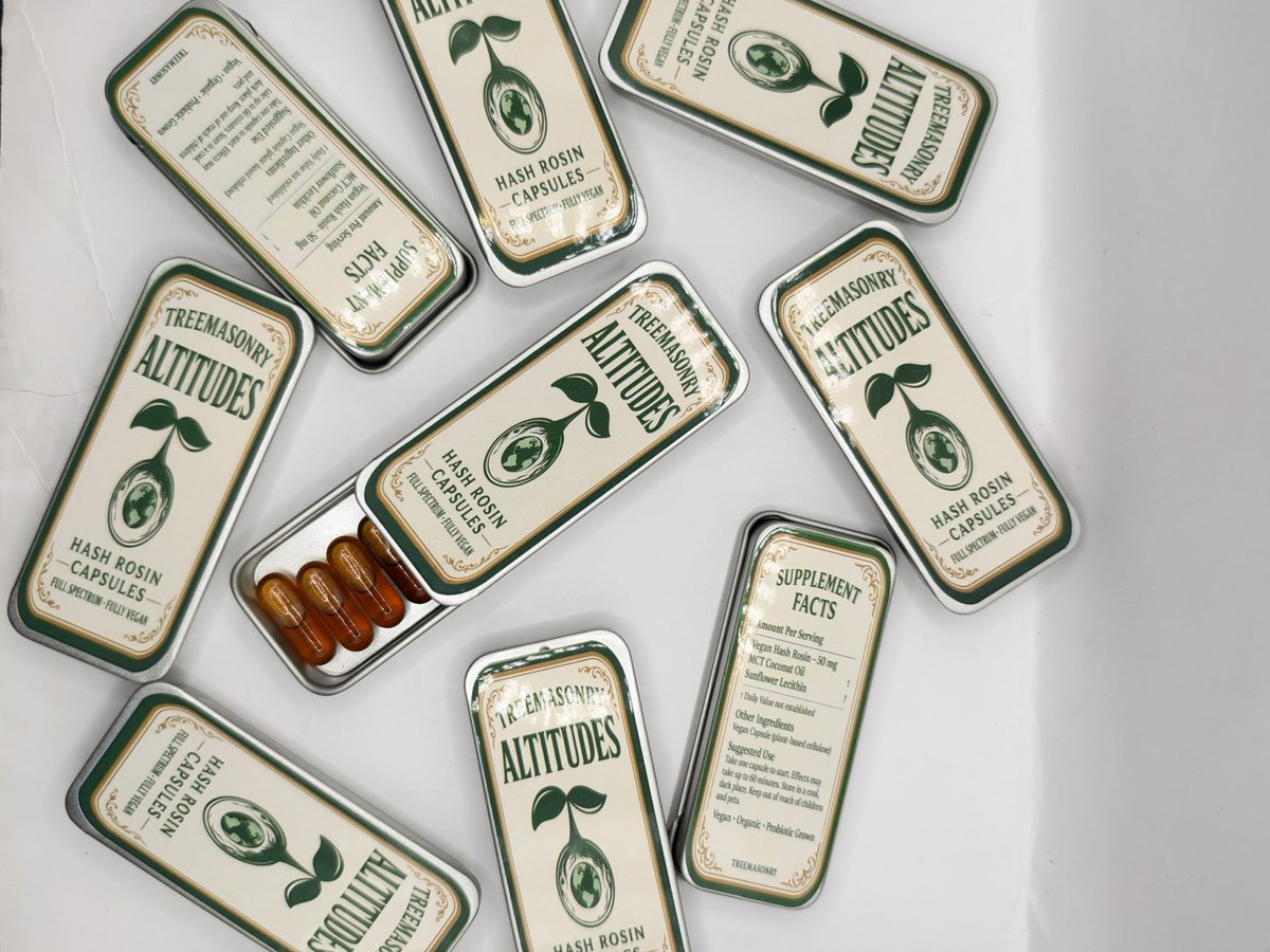 khashTreeMason's tweet photo. Cookie Dough flower is live.
Limited veganic allocation. $300–$1,800.
Same plant in the tin: Altitudes 50mg hash rosin caps
Full spectrum. Vegan. Organic. $50
Jar + capsule. Both up now. 🌱
https://t.co/nCndzl7D3K
#KhashTreeMason #Treemasonry #CookieDough #Altitudes #HashRosin #CraftCannabis #VeganCannabis #BayAreaCannabis #LiveDrop