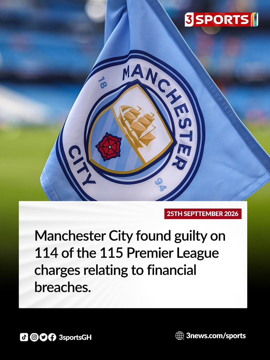 tv3_ghana's tweet photo. Manchester City found guilty on charges relating to breaches of Premier League financial regulations.

#3Sports #TV3GH https://t.co/j8JLbwCPDb