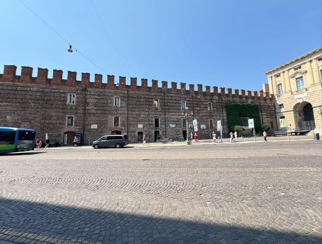 anthoallen45351's tweet photo. Italy 2026 - Day 5 
5:48 a. m., opening the tent to see this view again. We head to Lake Garda, so vast you can see the horizon without the other shore. Then Verona: the citadel, arena, Juliet’s balcony, pasta, and gelato in Modena. https://t.co/qe3sBL2nBK