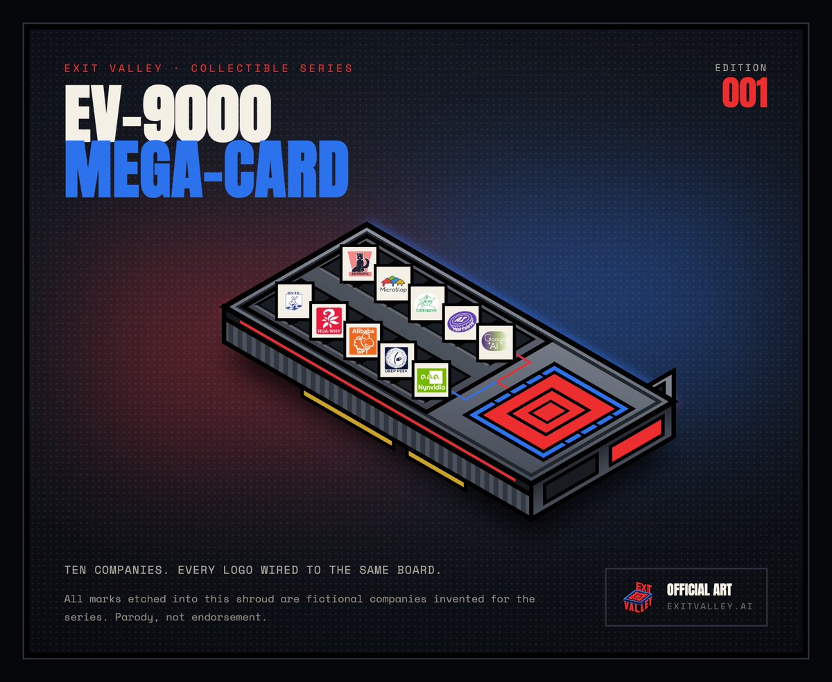 exitvalley_ai's tweet photo. Who wants EV-9000 MEGA-CARD Edition 001?

One exists. Every company on the board, wired to one card.

RT + drop your Robinhood Chain wallet 👇

Winner picked in 48h. https://t.co/CosEoEHsOt