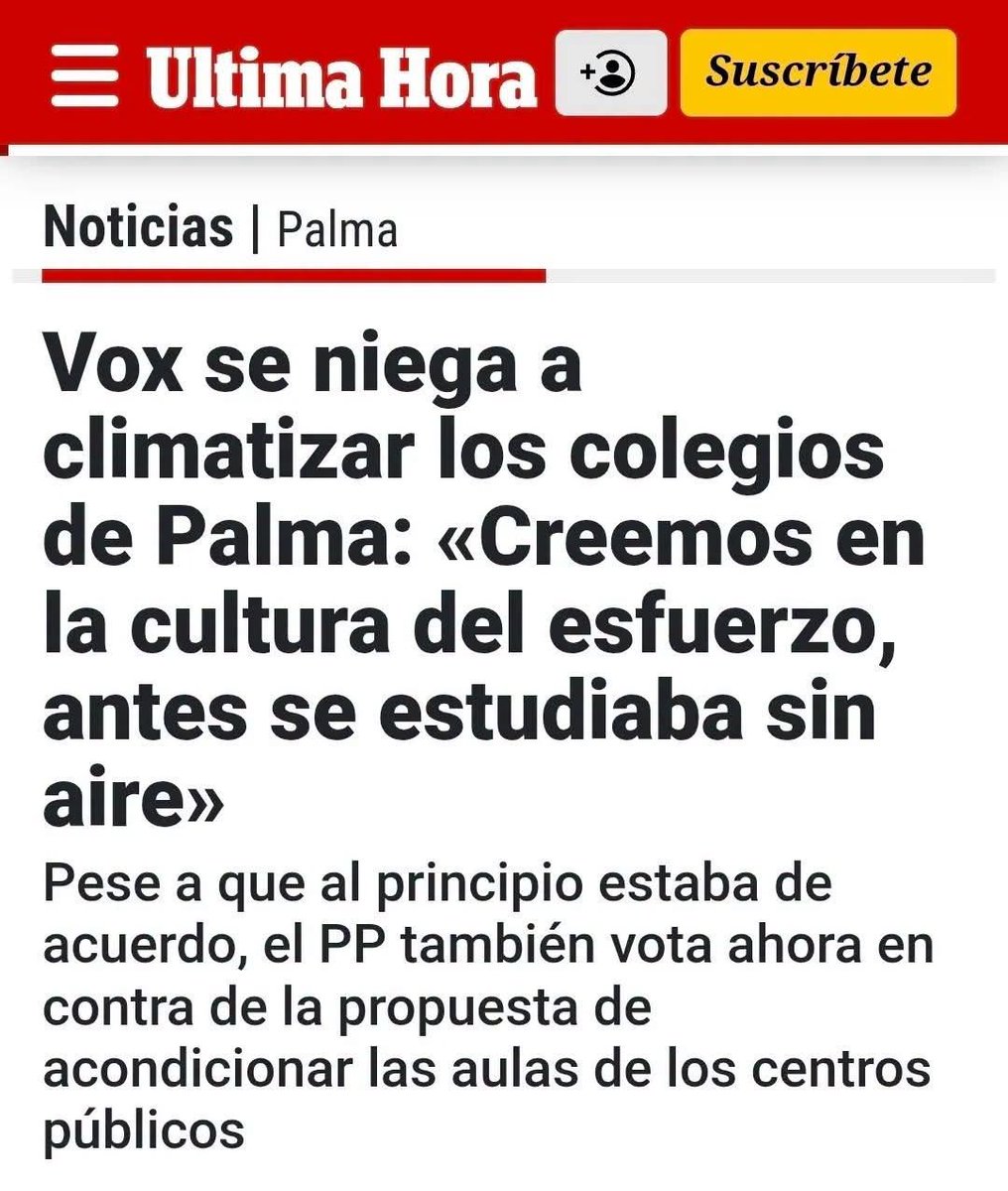 jebl_'s tweet photo. Vox confunde «cultura del esfuerzo» con torturar a niños a 40°C en un aula. Eso sí, los despachos de sus concejales bien climatizados no sea que el esfuerzo de no trabajar les haga sudar... https://t.co/obiCkeUosH