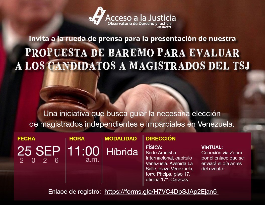 AccesoaJusticia's tweet photo. Hoy es la presentación de nuestra #PropuestaDeBaremoJudicial. En este #Hilo compartiremos las palabras de nuestros codirectores, @lauralouzas y @alijdaniels acerca de esta herramienta para evaluar a quienes aspiran a ser magistrados del TSJ #JusticiaVe https://t.co/IIwLuOcHXp