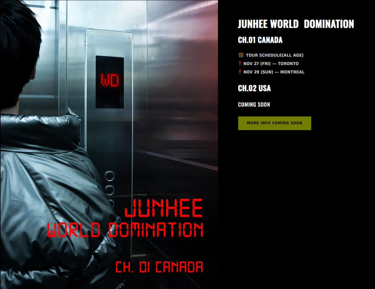 523Archive's tweet photo. JUNHEE WORLD DOMINATION TOUR

CH.01 CANADA
📍 NOV 27 (FRI) — TORONTO
📍 NOV 29 (SUN) — MONTREAL

CH.02 USA
• COMING SOON

🔗 https://t.co/ookN9H3FWf https://t.co/dpPTV4aZgB