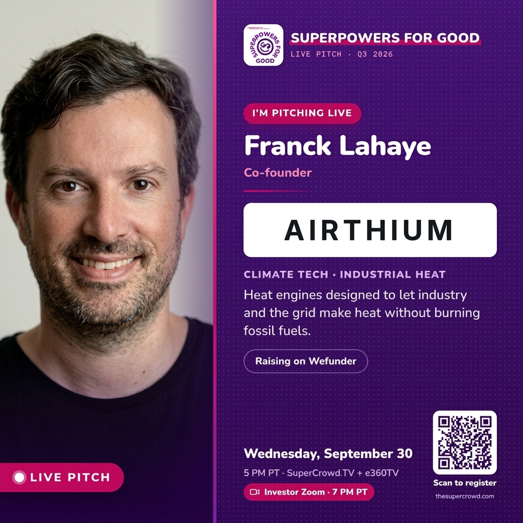 superpowrs4good's tweet photo. Airthium is changing how factories produce heat. Join Franck Lahaye LIVE Sept. 30 on https://t.co/mKl15hXyXK & @e360tv . Ask questions, vote, then meet the team in the Private Investor Session. Register: https://t.co/QPOClQbNJX
#EnergyTransition #ClimateInvesting #Wefunder https://t.co/X3qaAAmsMb
